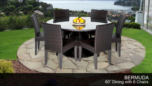 Bermuda 60 Inch Outdoor Patio Dining Table with 6 Armless Chairs - Design Furnishings