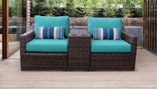 kathy ireland River Brook 3 Piece Outdoor Wicker Patio Furniture Set 03b - Design Furnishings